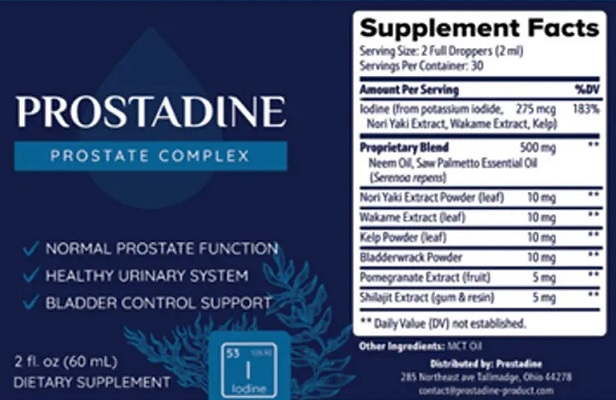 Prostadine Ingredients Label